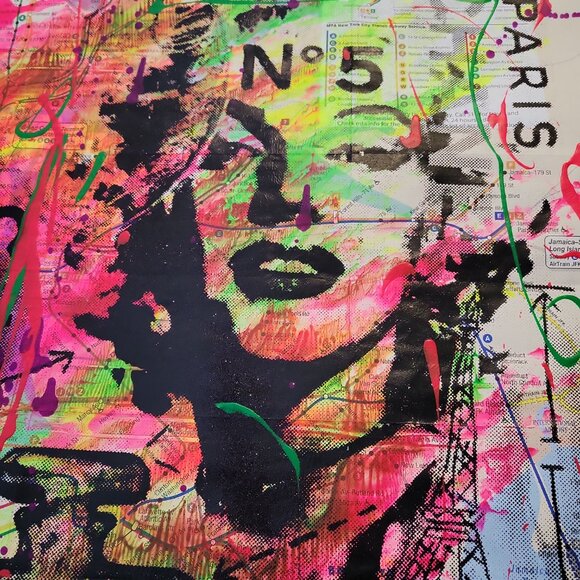 💋 Handpainted Original Marilyn Monroe Acrylic Art Painting on NYC Subway Map - Picture 4 of 7
